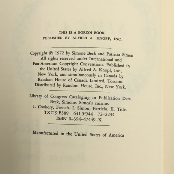 1972 Simca's Cuisine First Edition Cook Book By Simone Beck With Errata - Picture 7 of 12